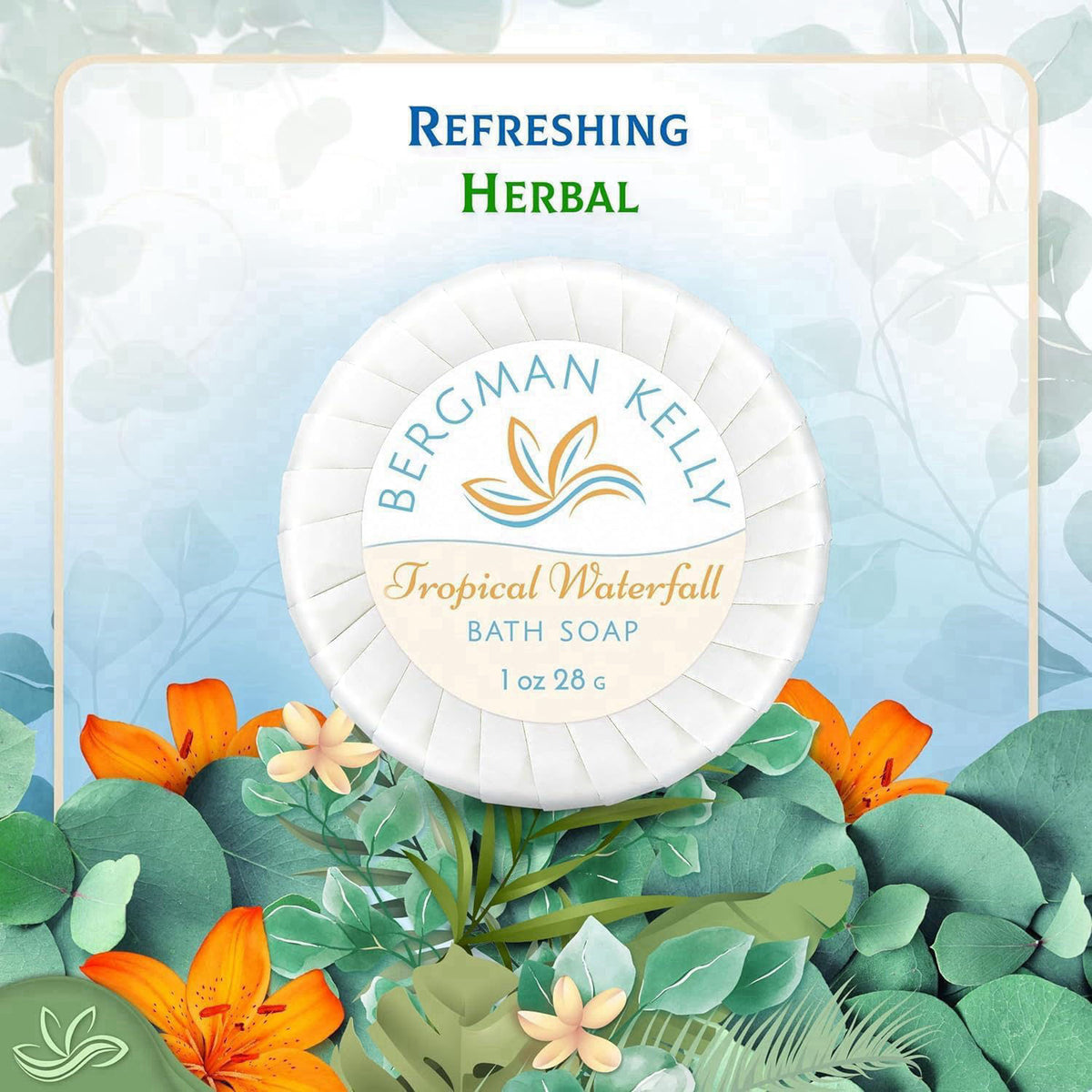 BERGMAN KELLY - Hotel Soap Bars in Bulk - Tropical Waterfall, 1 oz, 100 PK - Small Individually Wrapped Round Soap - Tra