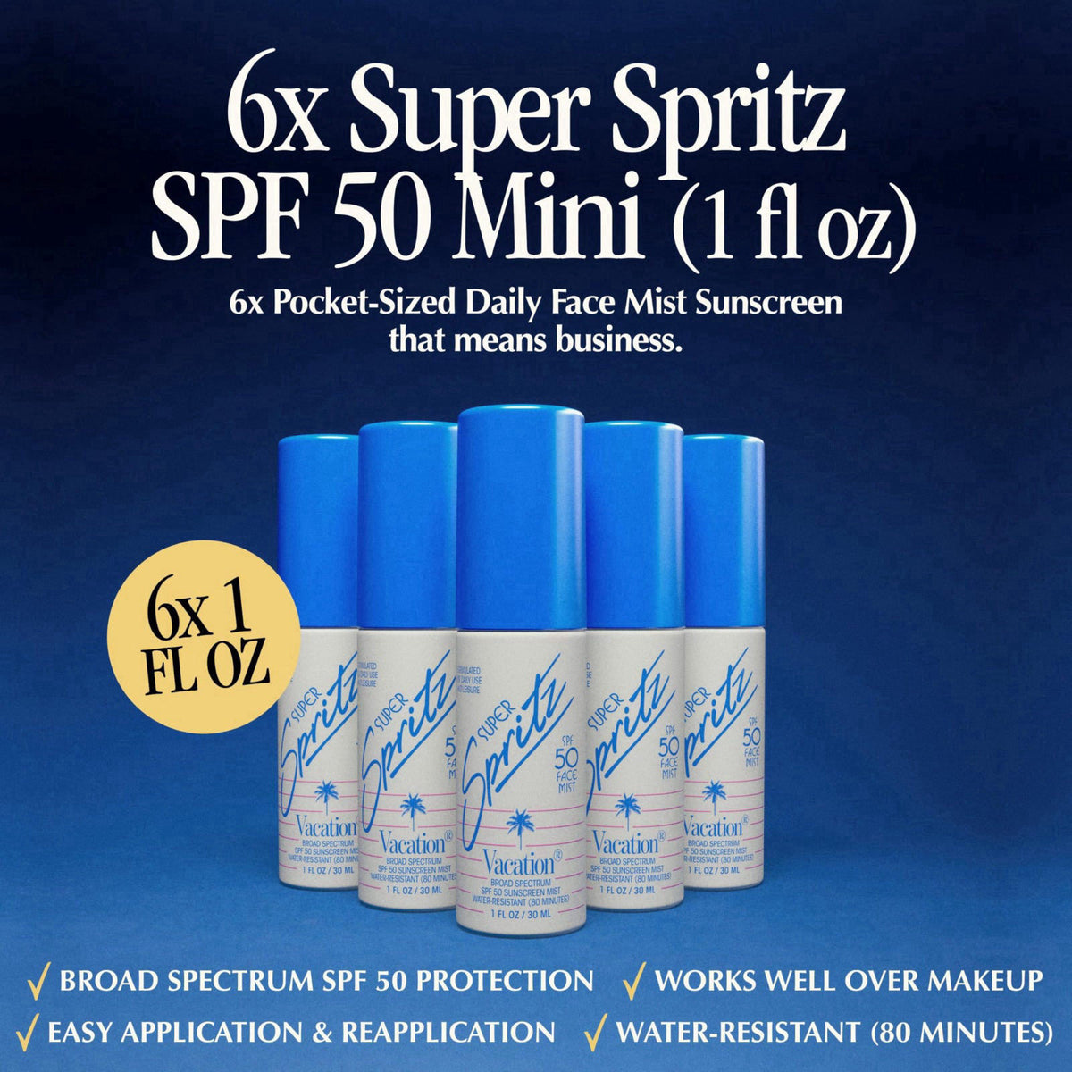 Vacation Mini Super Spritz SPF 50 Face Sunscreen Spray, Pack of 6 – close-up detail