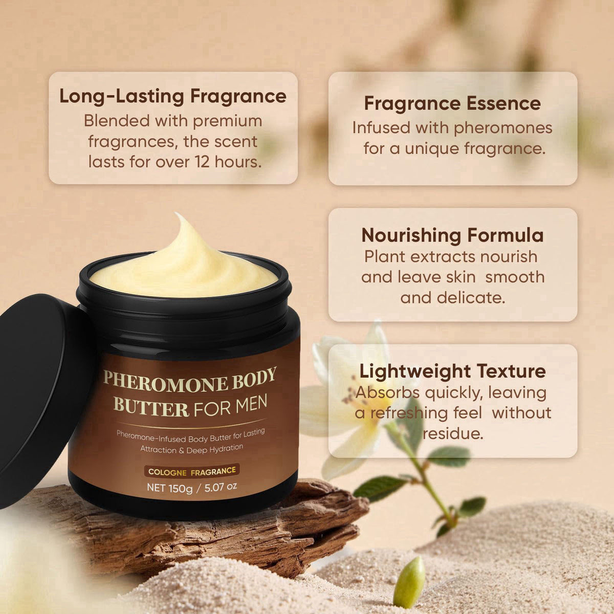 TUVAAZ Pheromone Body Butter, Cologne Body Cream for Men with Shea & Cocoa Butter, Coconut Oil,Non-Greasy, Alcohol-Free,