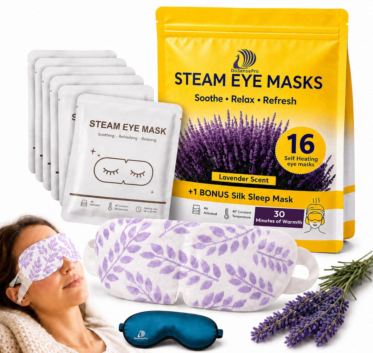 DoSensePro Lavender Steam Eye Mask for Dry Eyes, Self-Heating, 16 Pack – product photo (Masks)