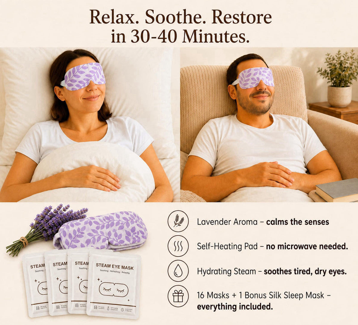 DoSensePro Lavender Steam Eye Mask for Dry Eyes, Self-Heating, 16 Pack – close-up detail