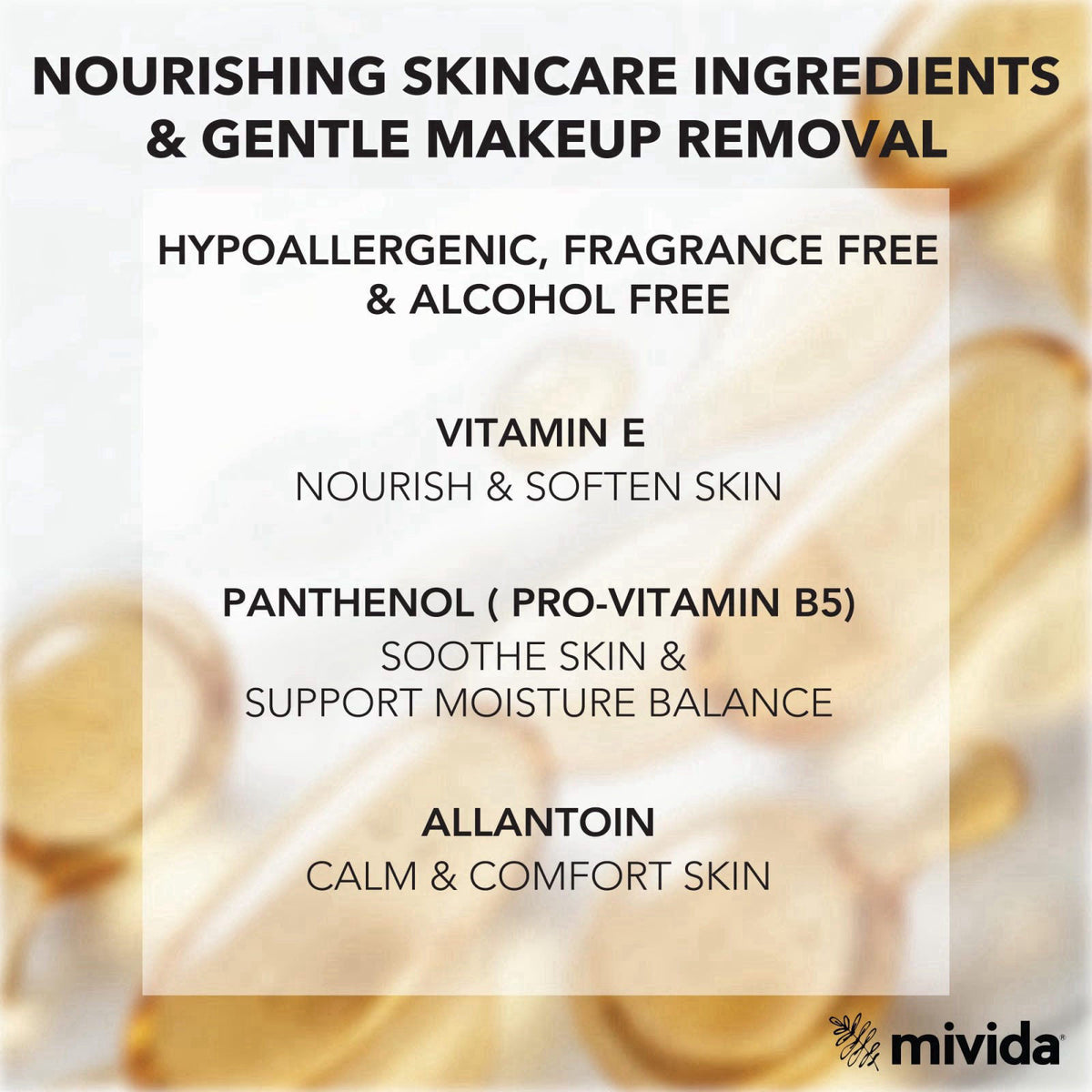 mivida Hypoallergenic Makeup Remover Wipes with Vitamin E | Dermatologist Tested Alcohol-Free, Fragrance-Free Face Wipes