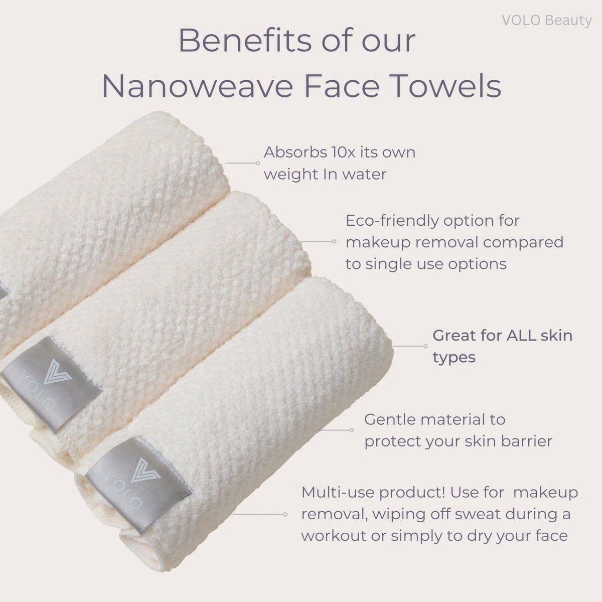 VOLO Hero Salt White Face Towel | Reusable Facial Wash Cloths | Makeup Remover & Post Shower Washcloths | Ultra Soft, Ab
