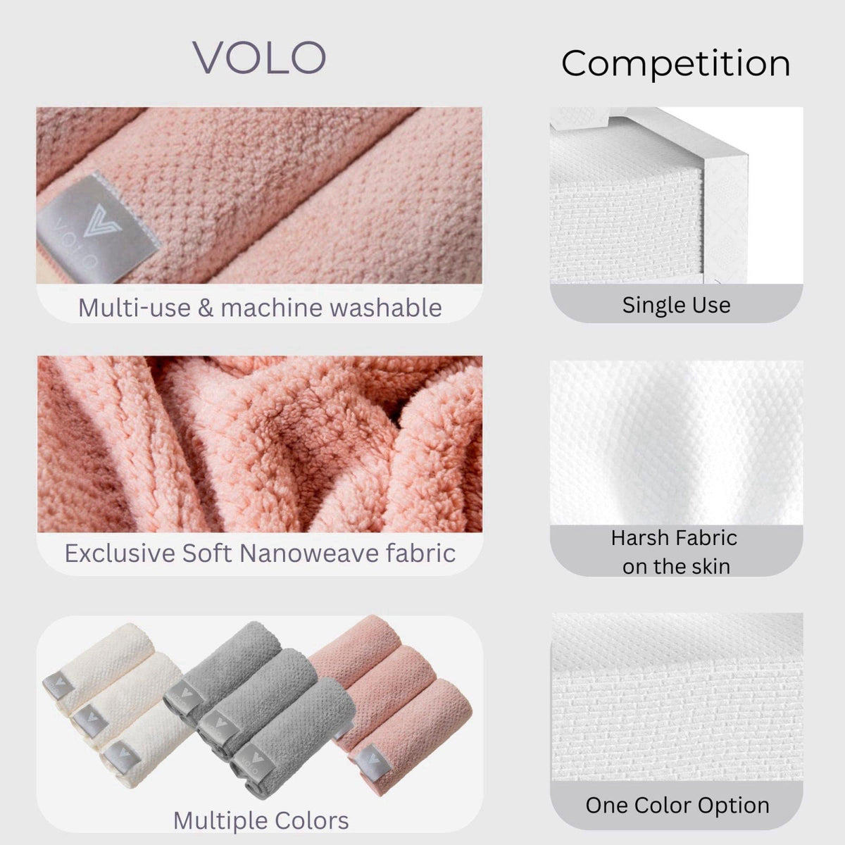 VOLO Hero Salt White Face Towel | Reusable Facial Wash Cloths | Makeup Remover & Post Shower Washcloths | Ultra Soft, Ab
