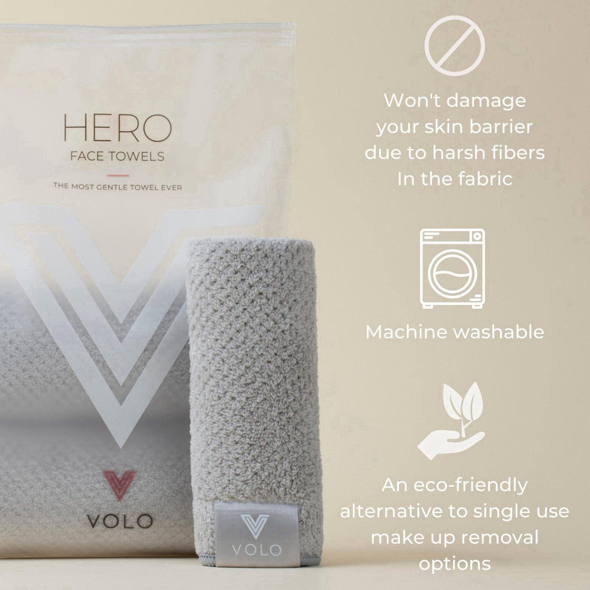 VOLO Hero Salt White Face Towel | Reusable Facial Wash Cloths | Makeup Remover & Post Shower Washcloths | Ultra Soft, Ab