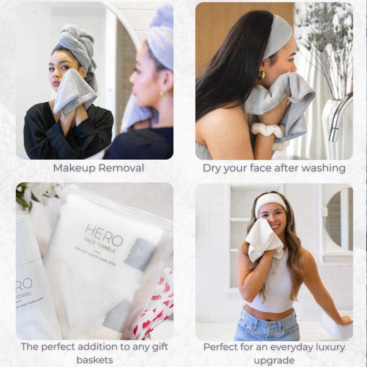 VOLO Hero Salt White Face Towel | Reusable Facial Wash Cloths | Makeup Remover & Post Shower Washcloths | Ultra Soft, Ab