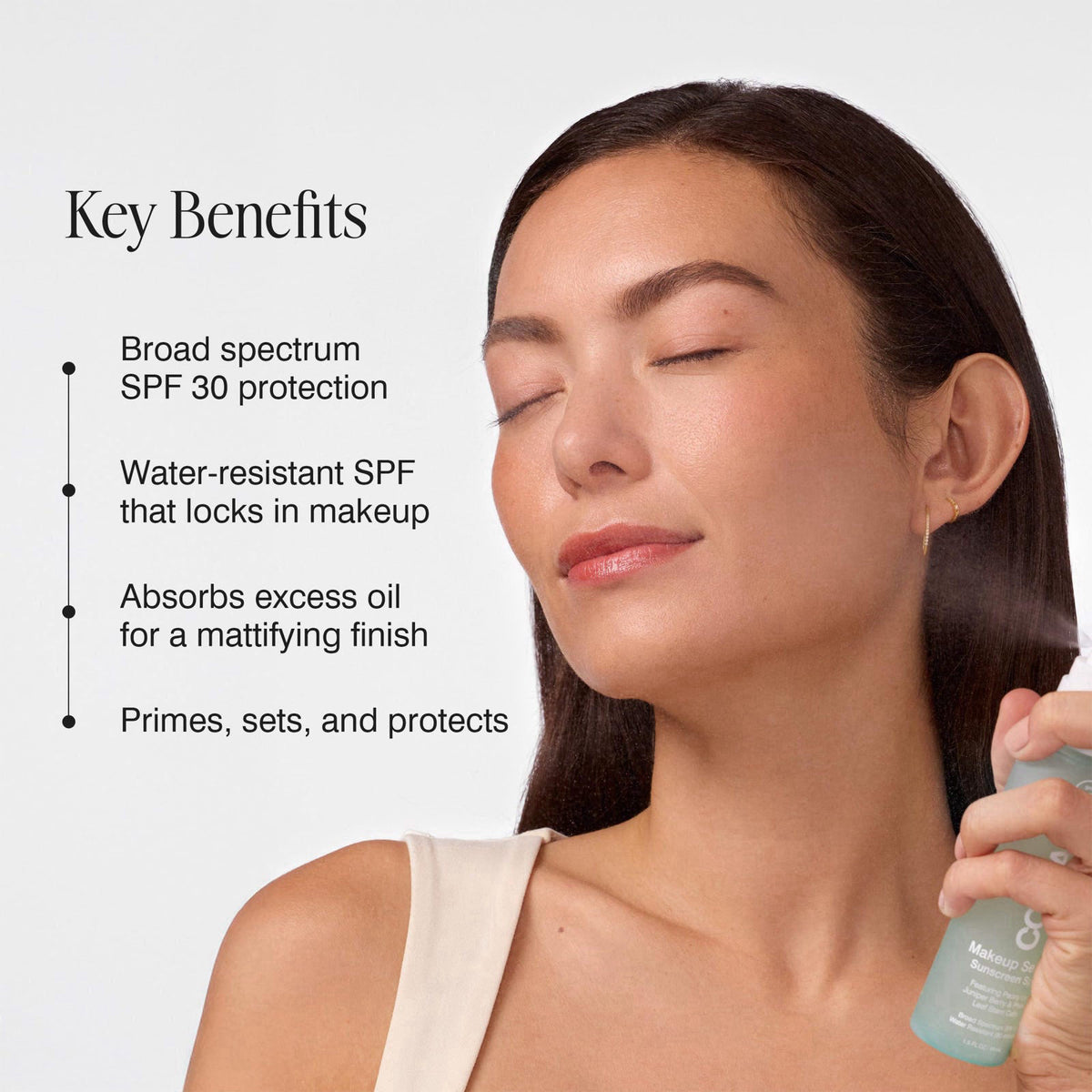 COOLA Makeup Setting Spray SPF 30, Clear Face Sunscreen Mist, 1 fl oz – packaging and label