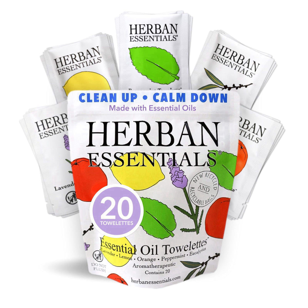 Herban Essentials Natural Wipes & Towelettes, Essential Oil, 20 Count – product photo (Cloths &amp; Towelettes)
