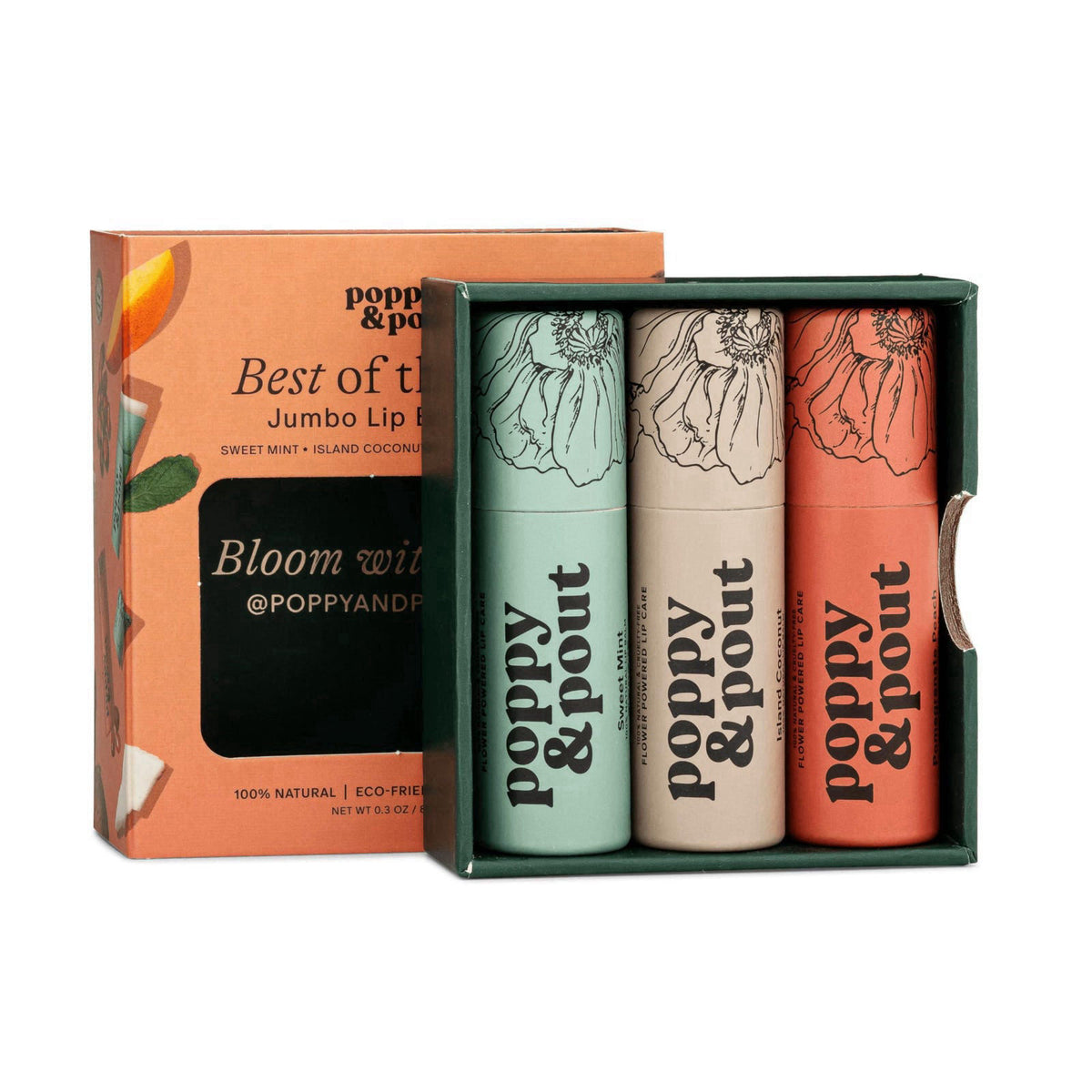 Jumbo Lip Balm Gift Set (3-Pack, Top Flavors) | Poppy & Pout All Natural Lip Balms & Moisturizers | Hydrates with Beeswa