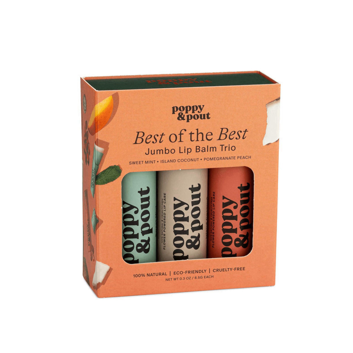Jumbo Lip Balm Gift Set (3-Pack, Top Flavors) | Poppy & Pout All Natural Lip Balms & Moisturizers | Hydrates with Beeswa