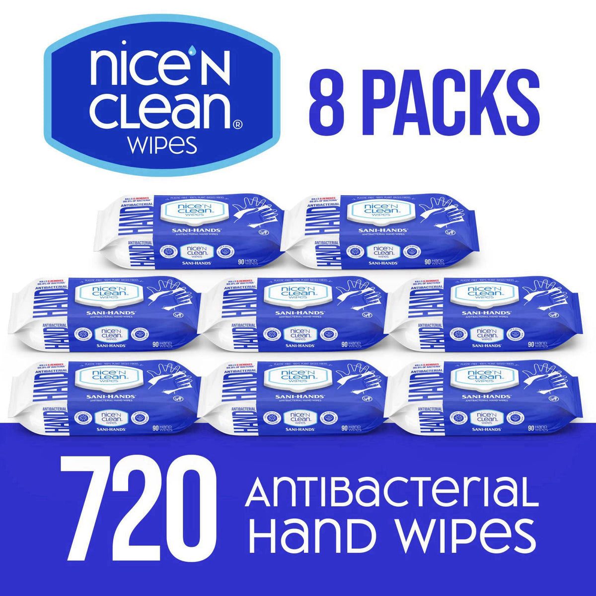 Nice 'N CLEAN Sensitive Skin Wet Hand Wipes 90ct (8-Pack) | Infused with Aloe | Hypoallergenic Wipes More Effective than