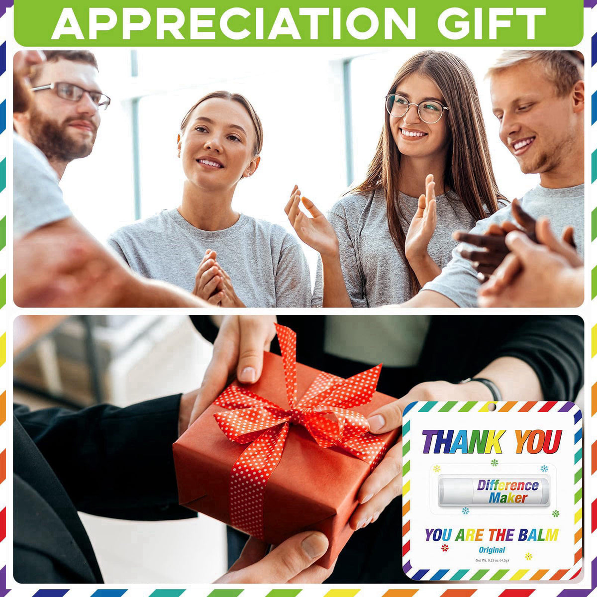 Sacubee 30 Pack Christmas Employee Teacher Appreciation Gifts Lip Balm Bulk Rainbow – back view and specifications