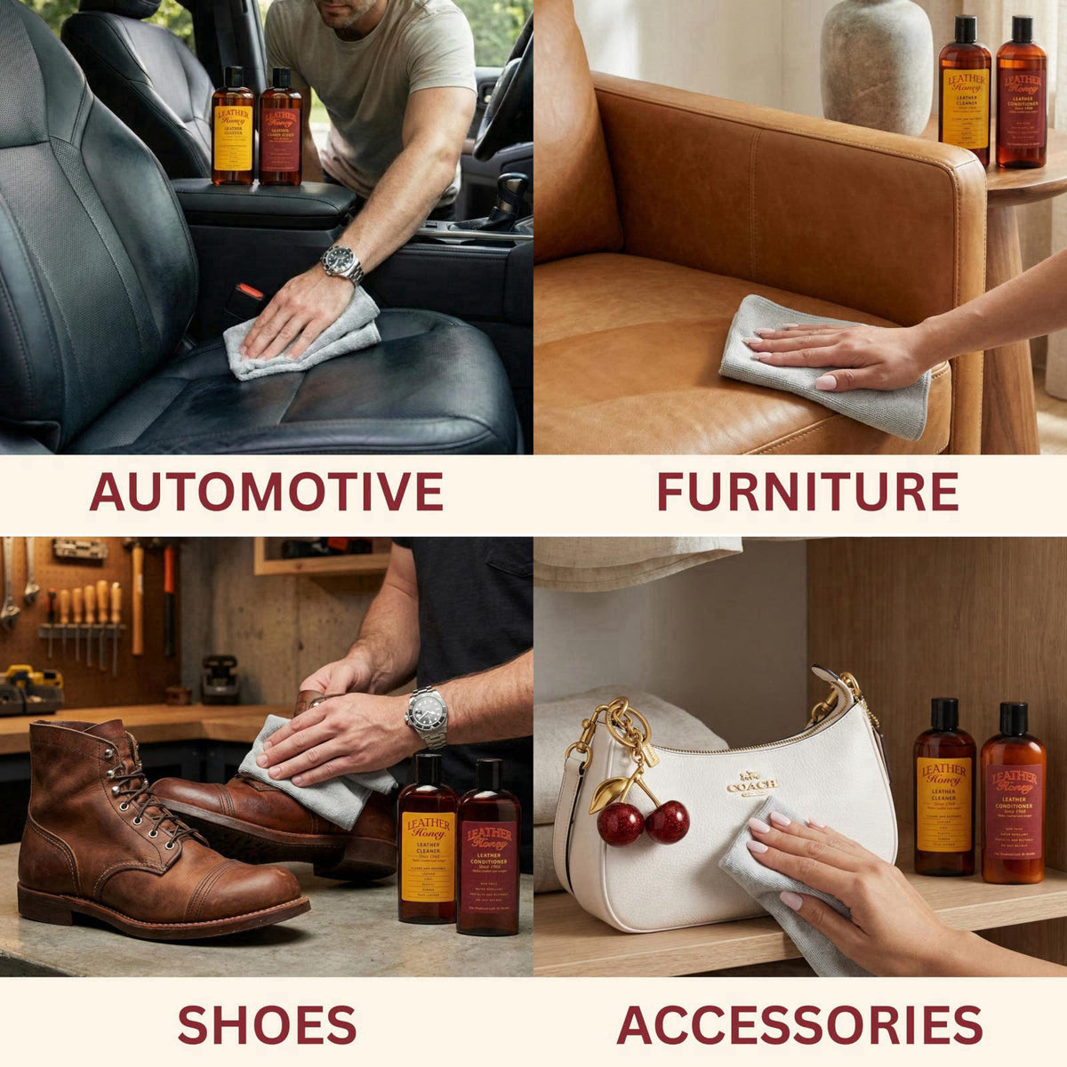Leather Honey Complete Leather Care Kit – Non-Toxic, Made in USA – packaging and label