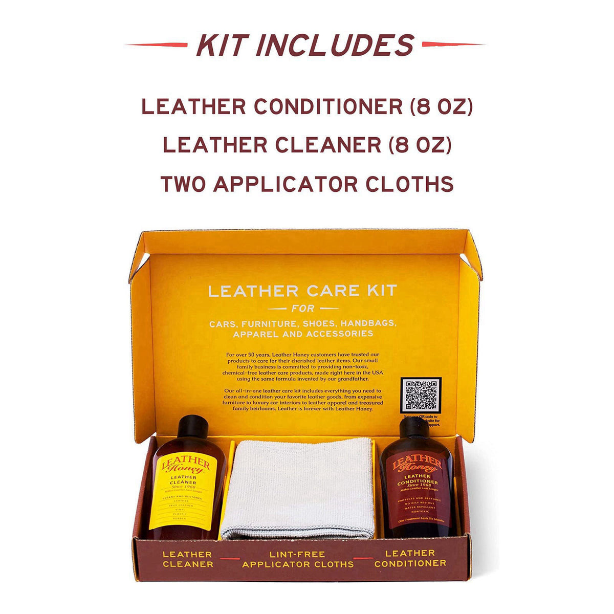 Leather Honey Complete Leather Care Kit – Non-Toxic, Made in USA – full view, size Kit