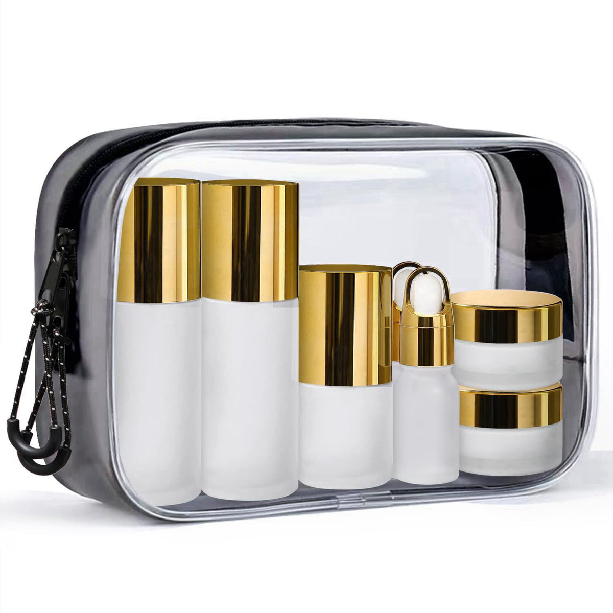Handmade Max Glass Travel Bottles for Toiletries,TSA Approved，Leak Proof Refillable Travel Size Containers with Pump Spr