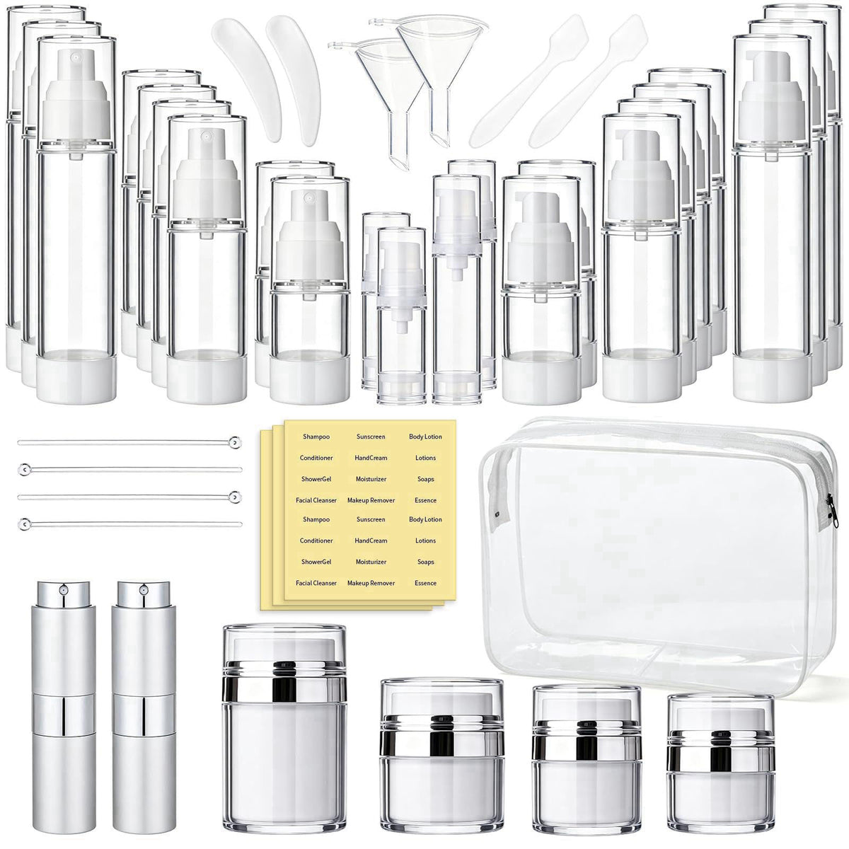 Psukhai 43 Pcs Refillable Makeup Skincare Containers Set for Travel with Label, Bag – product photo (Kits)