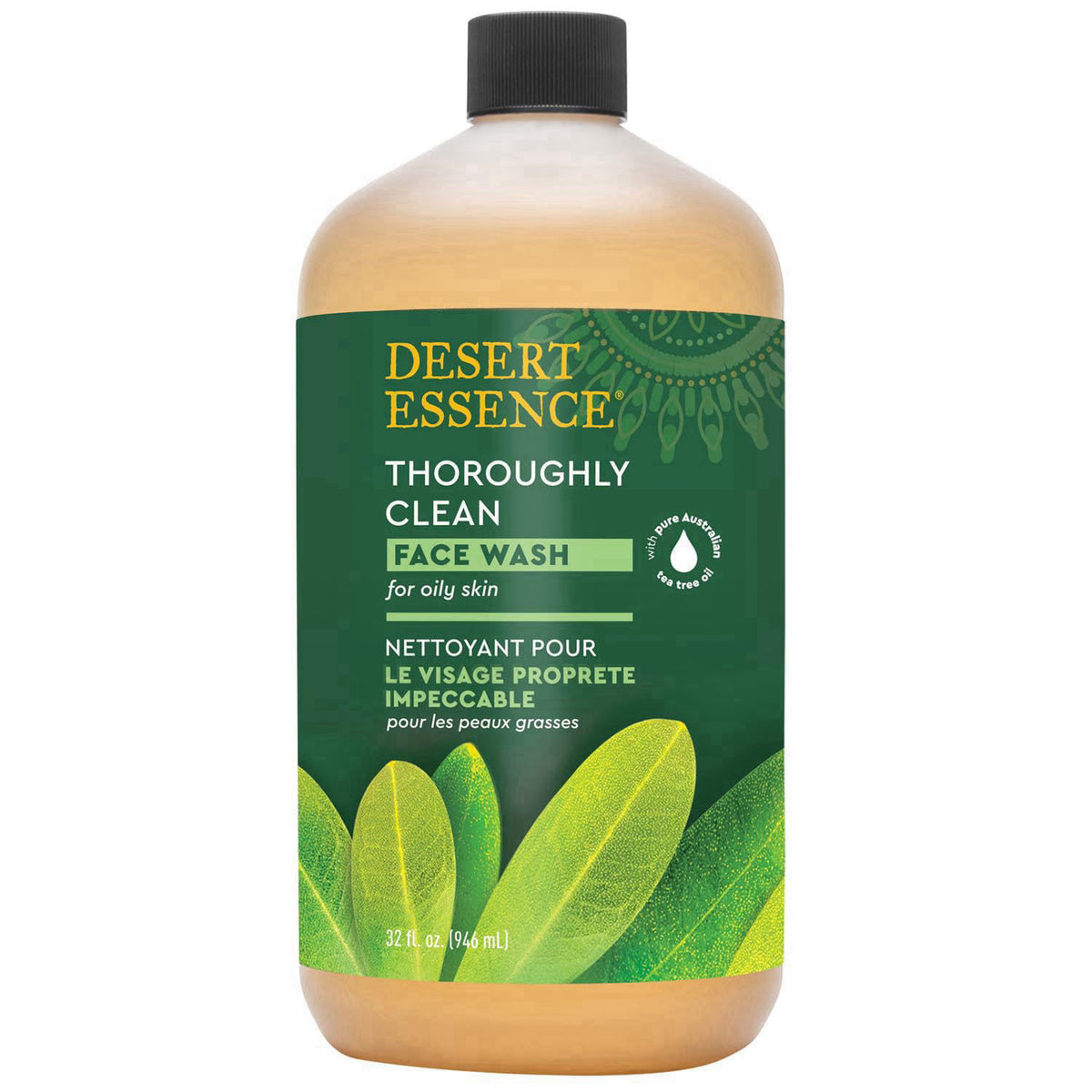 Desert Essence Thoroughly Clean Face Wash, Tea Tree, 32 fl oz – packaging and label