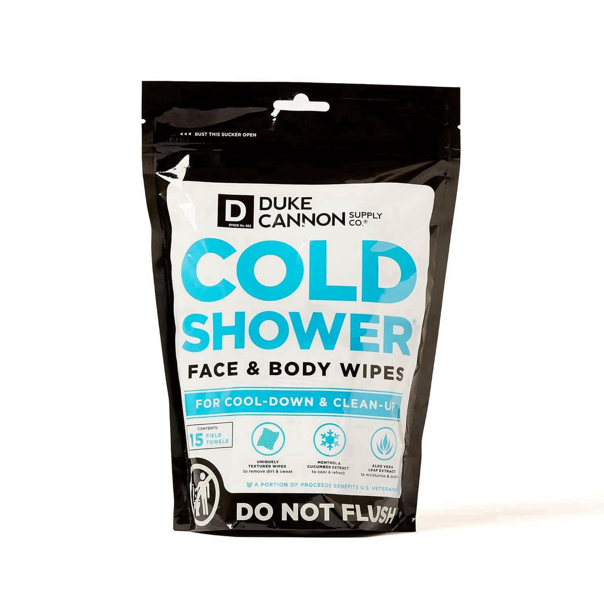 Duke Cannon Supply Co. Duke Cannon Cold Shower Cooling Field Towels, 15 Count, 2 Pack – packaging and label