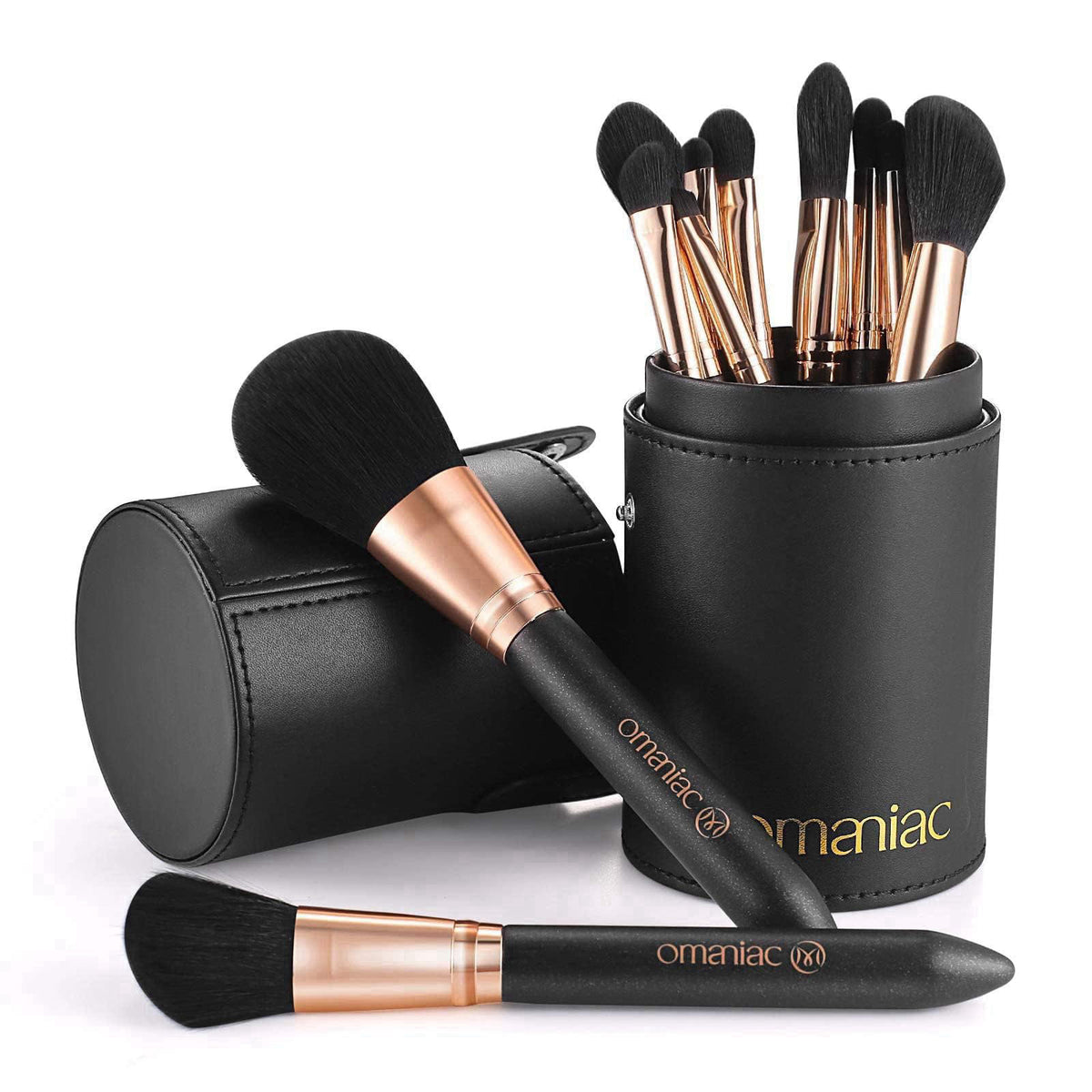 OMANIAC Makeup Brush Set Professional, 12 Pearlescent Wood Handle Makeup Brushes, Premium Cruelty-Free Synthetic Fiber H