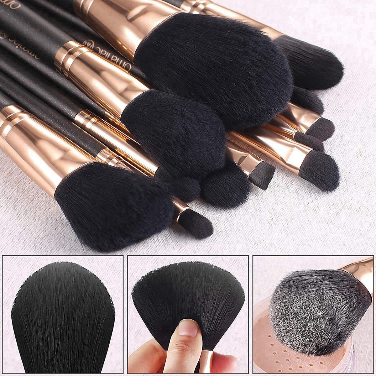 OMANIAC Makeup Brush Set Professional, 12 Pearlescent Wood Handle Makeup Brushes, Premium Cruelty-Free Synthetic Fiber H