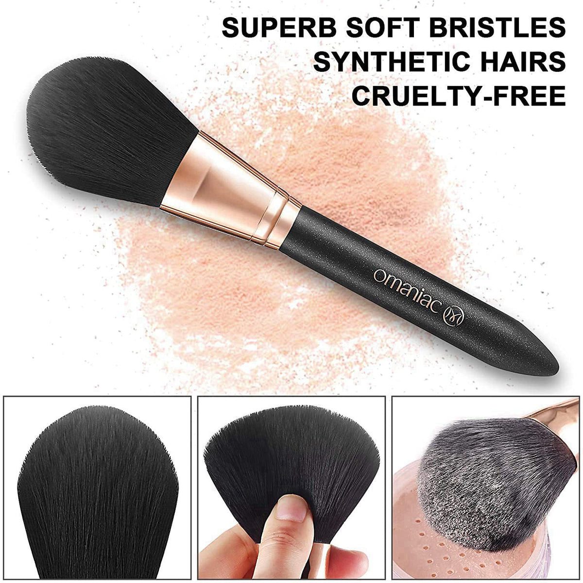OMANIAC Makeup Brush Set Professional, 12 Pearlescent Wood Handle Makeup Brushes, Premium Cruelty-Free Synthetic Fiber H
