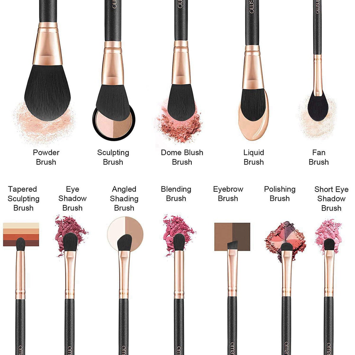 OMANIAC Makeup Brush Set Professional, 12 Pearlescent Wood Handle Makeup Brushes, Premium Cruelty-Free Synthetic Fiber H
