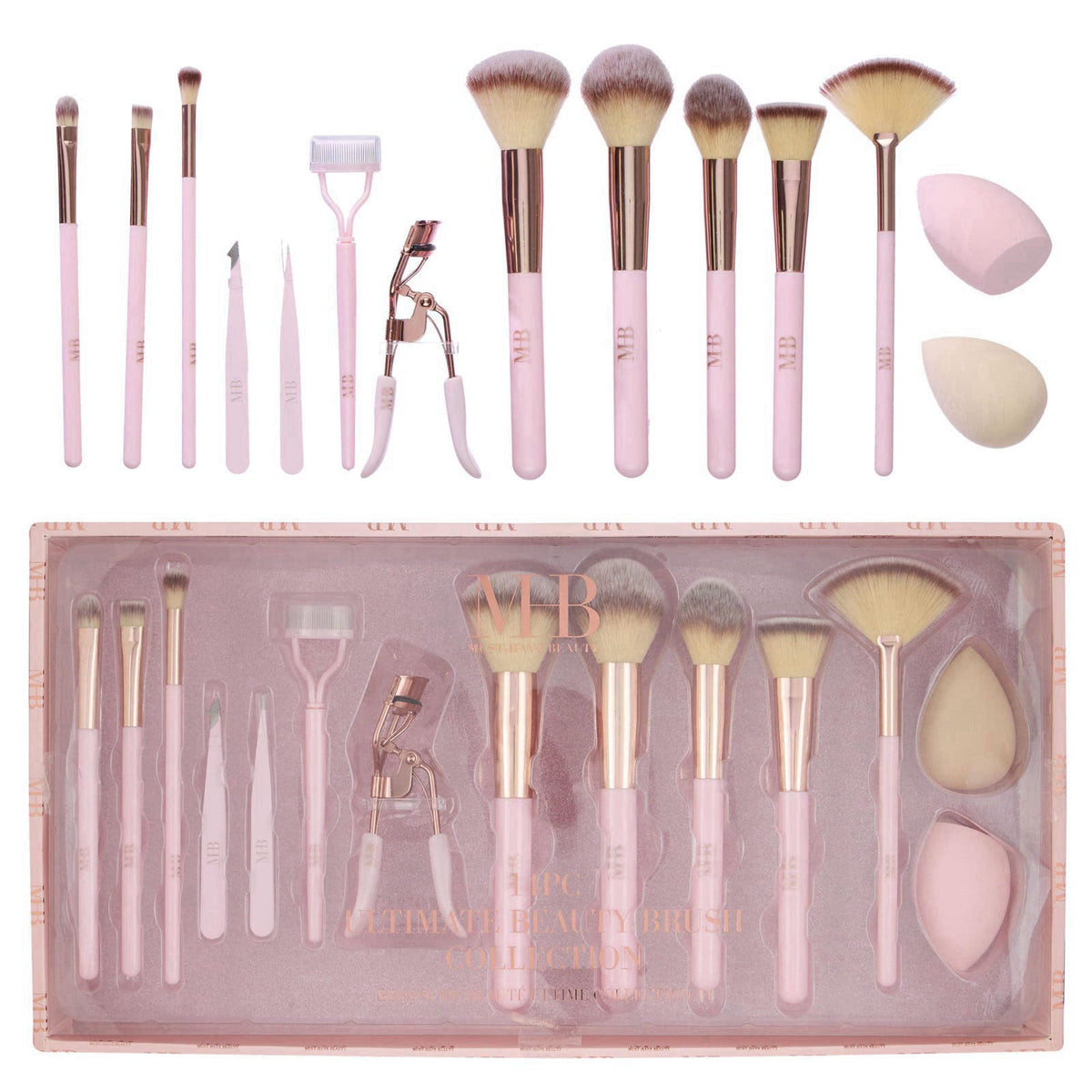 EXPRESSIONS 14pc Rose Gold Ultimate Beauty Brush Collection - Makeup Brushes, Eyelash – product photo (Brush Sets)