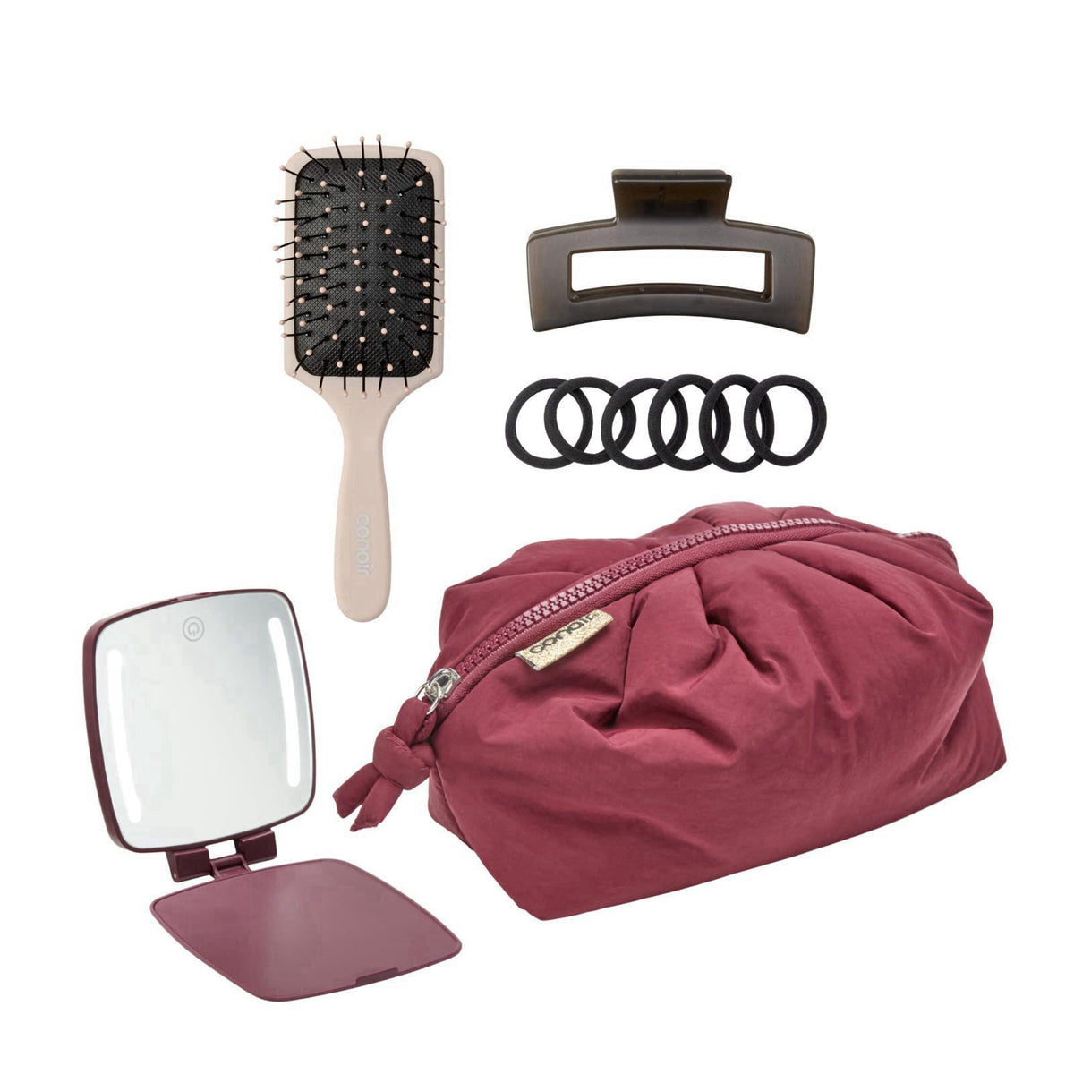 Conair Hair Accessories Kit for Women, Hair Clips, Hair Ties & Detangler Brush Set, No-Damage Styling Essentials for Tra