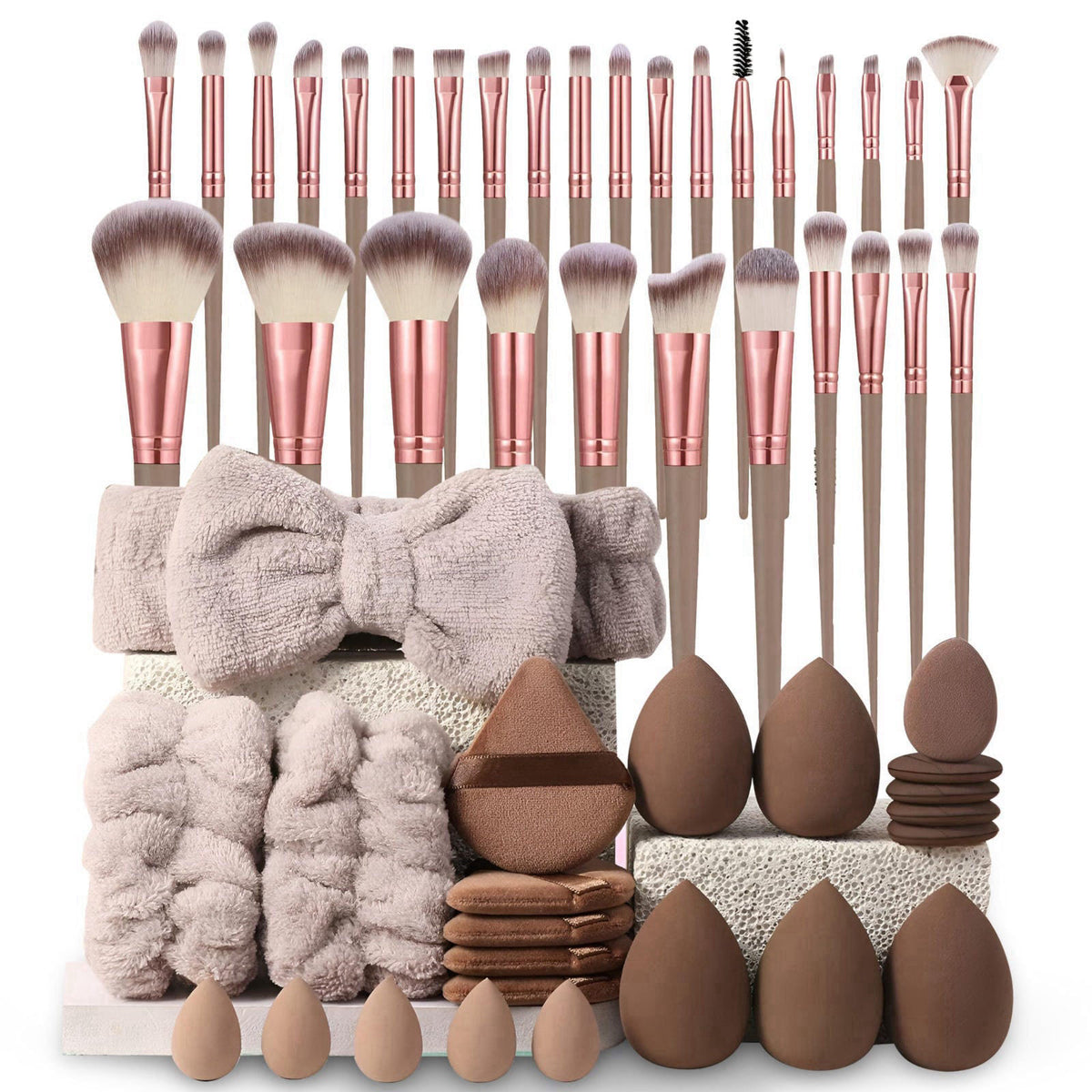Professional Makeup Tools Set, 54pcs set Cosmetic Brush & Sponge & Puff & Headband & Brush Cleaning Bow Set,Facial Makeu