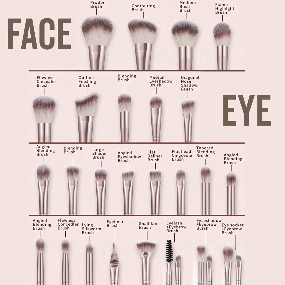 Professional Makeup Tools Set, 54pcs set Cosmetic Brush & Sponge & Puff & Headband & Brush Cleaning Bow Set,Facial Makeu