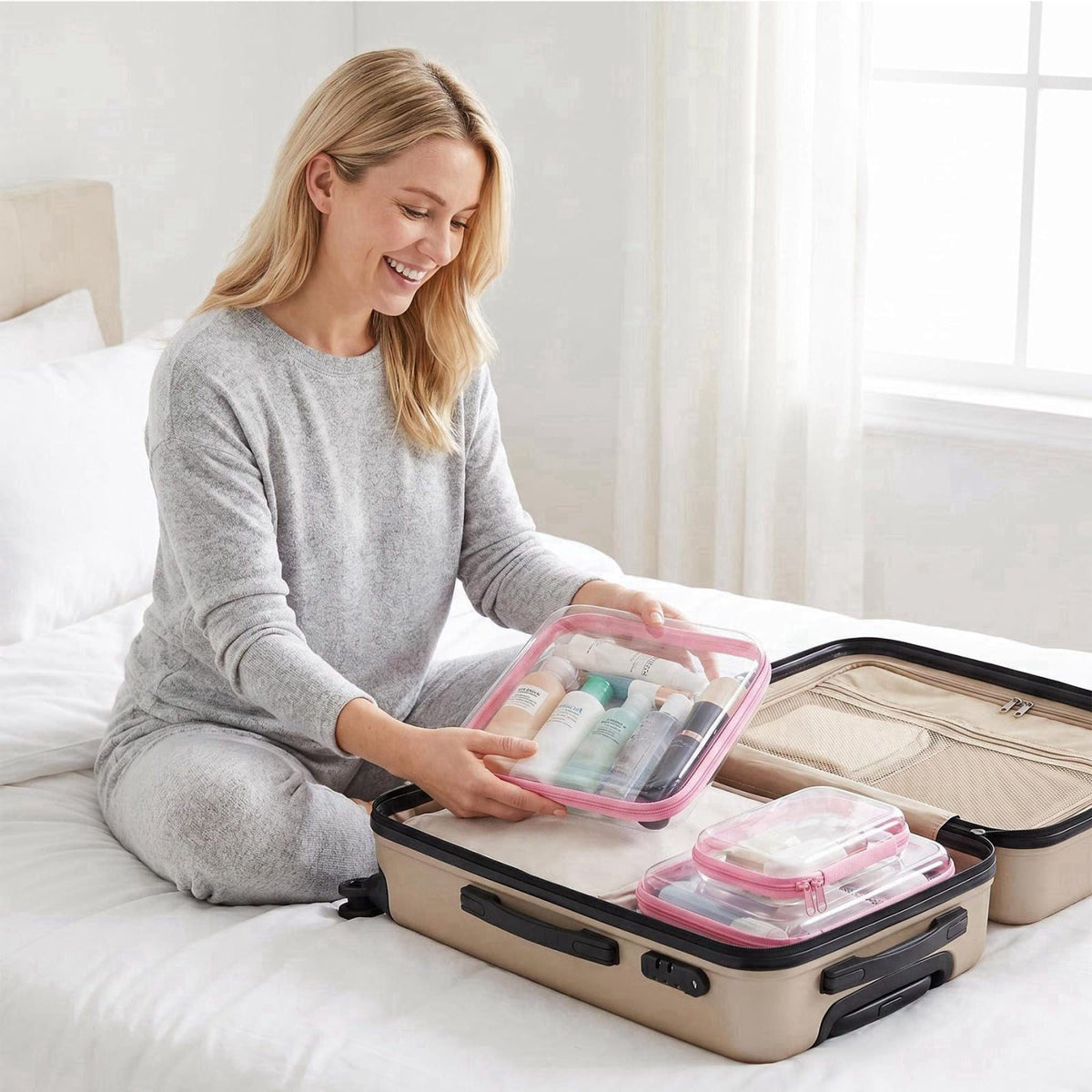 JJYYC Clear Hard Shell Zipper Cases, Diaper Bag Organizer, White, 3L – close-up detail in White
