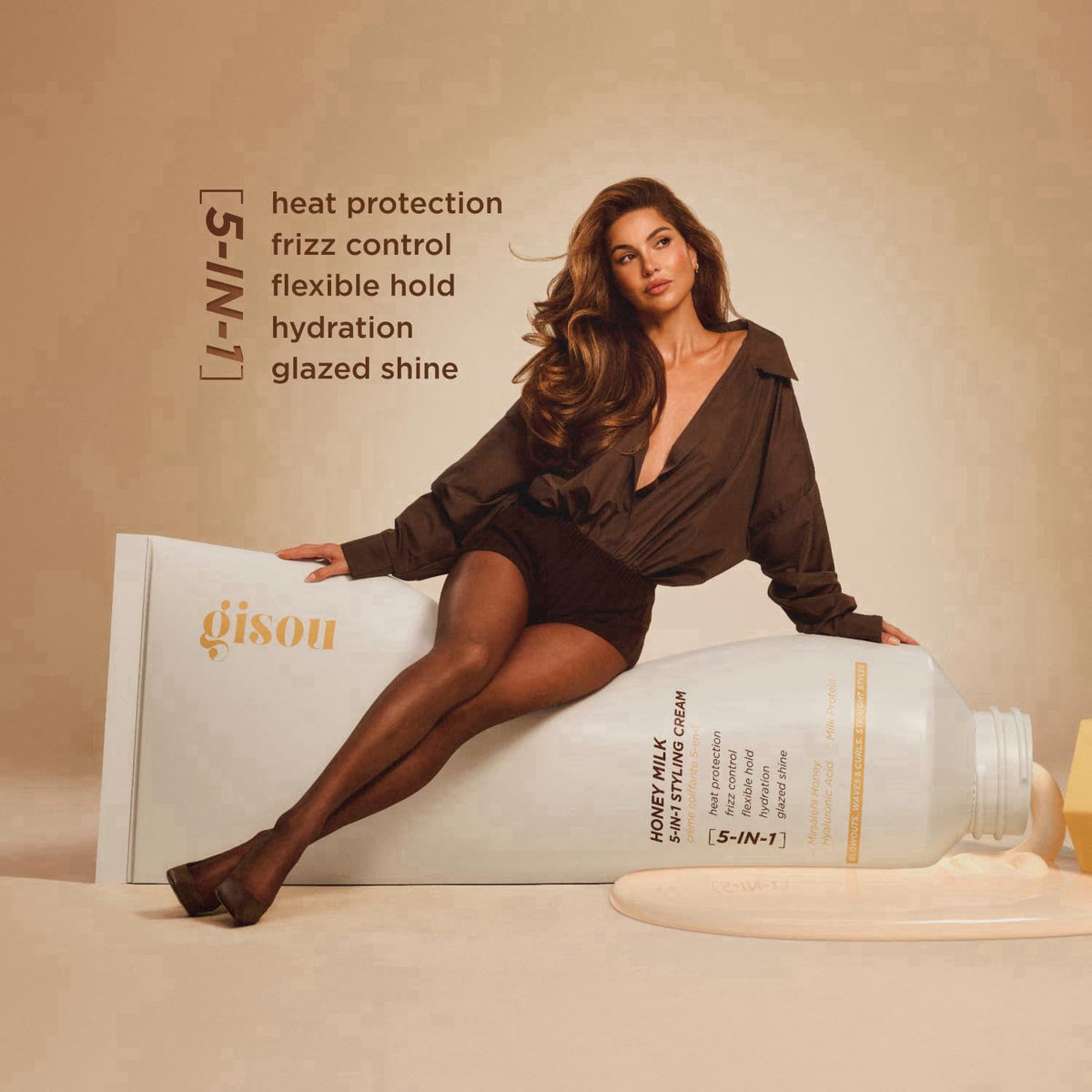 Gisou Honey Milk 5-in-1 Styling Cream (5.1 Fl Oz) – packaging and label