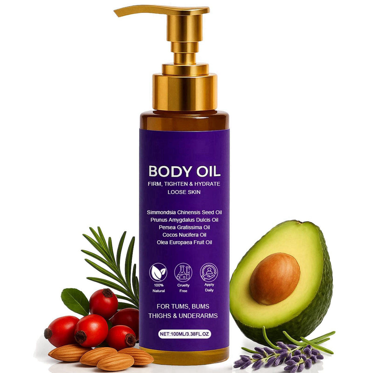 FWPTEI Body Firming Oil, Luxury Body Oil for Crepe Skin, 8 Natural Plant Cold-Pressed Oils, Deep Hydration & Moisturize,