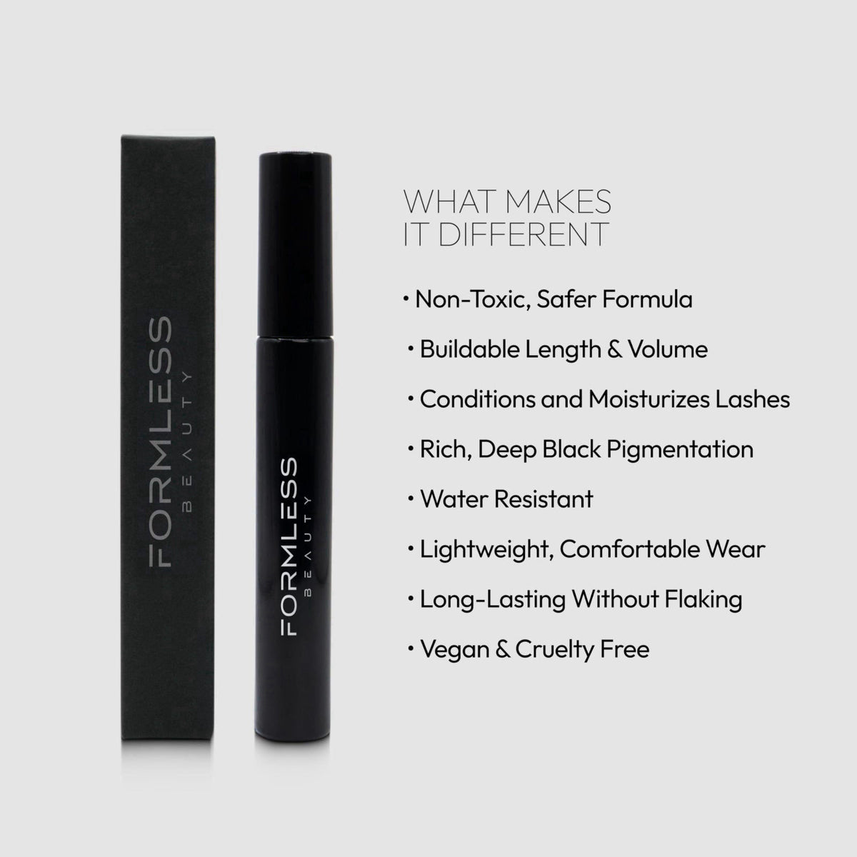 Formless Beauty by Jenny McCarthy Elevate Mascara, EWG Verified, Black – back view and specifications