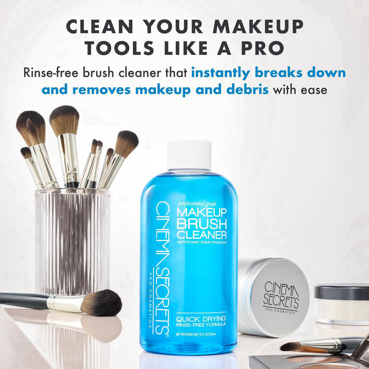 Cinema Secrets Original Blue Vanilla Makeup Brush Cleaner Solution - Professional Cleanser for Makeup Brushes - Quick-Dr