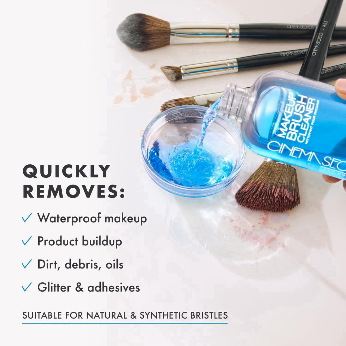 Cinema Secrets Original Blue Vanilla Makeup Brush Cleaner Solution - Professional Cleanser for Makeup Brushes - Quick-Dr