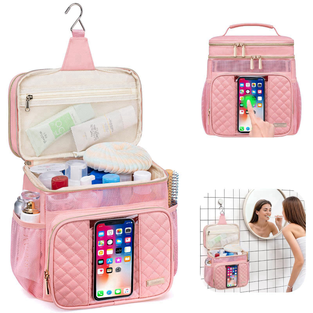 Tealari Large Toiletry Bag for Women Men,Bathroom Bag,Water Resistant Shower Bag,Makeup Bag,Portable Shower Caddy for Co