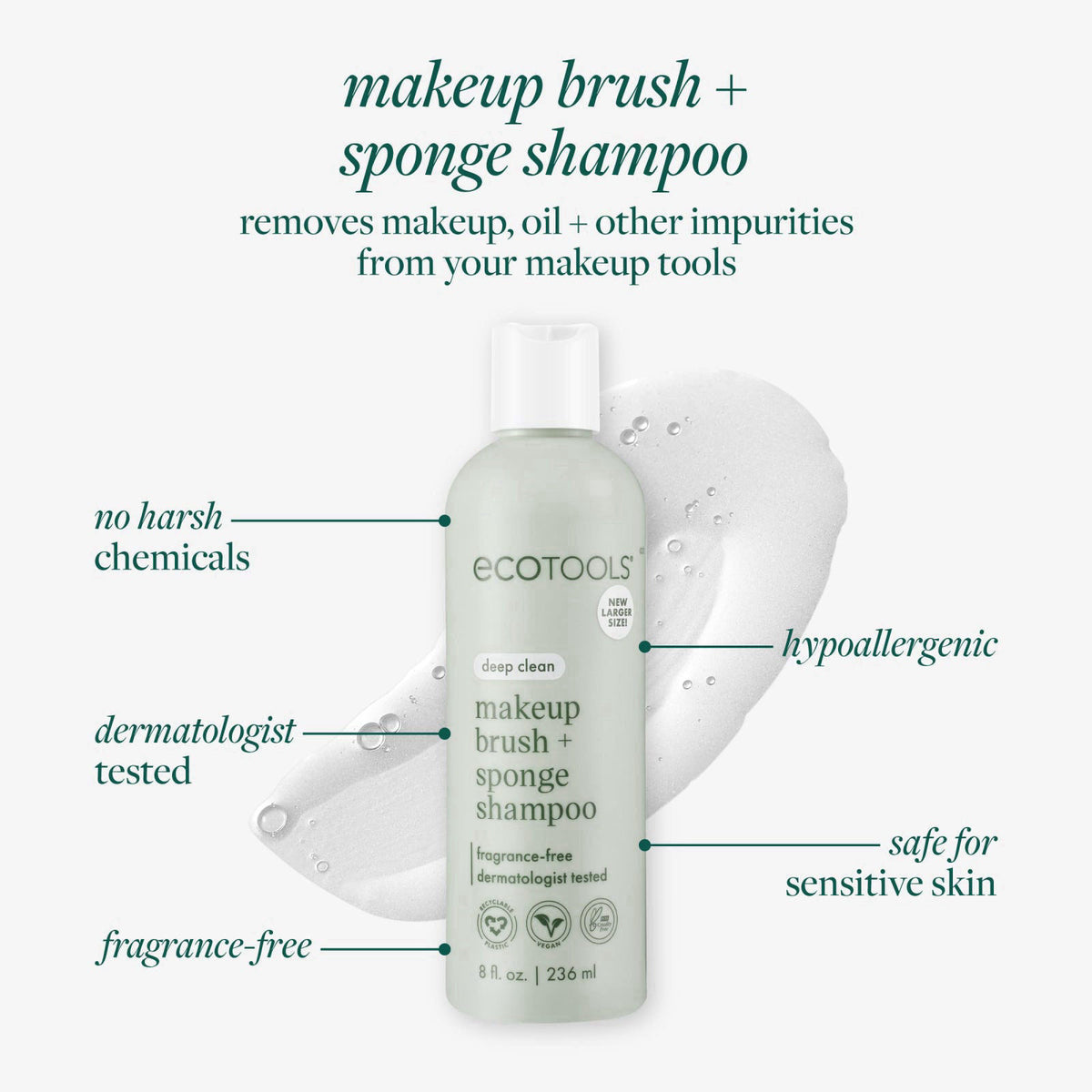 EcoTools XL Makeup Brush Sponge Shampoo, Removes Dirt, & Impurities From Makeup Brushes & Blending Sponges, Fragrance-Fr