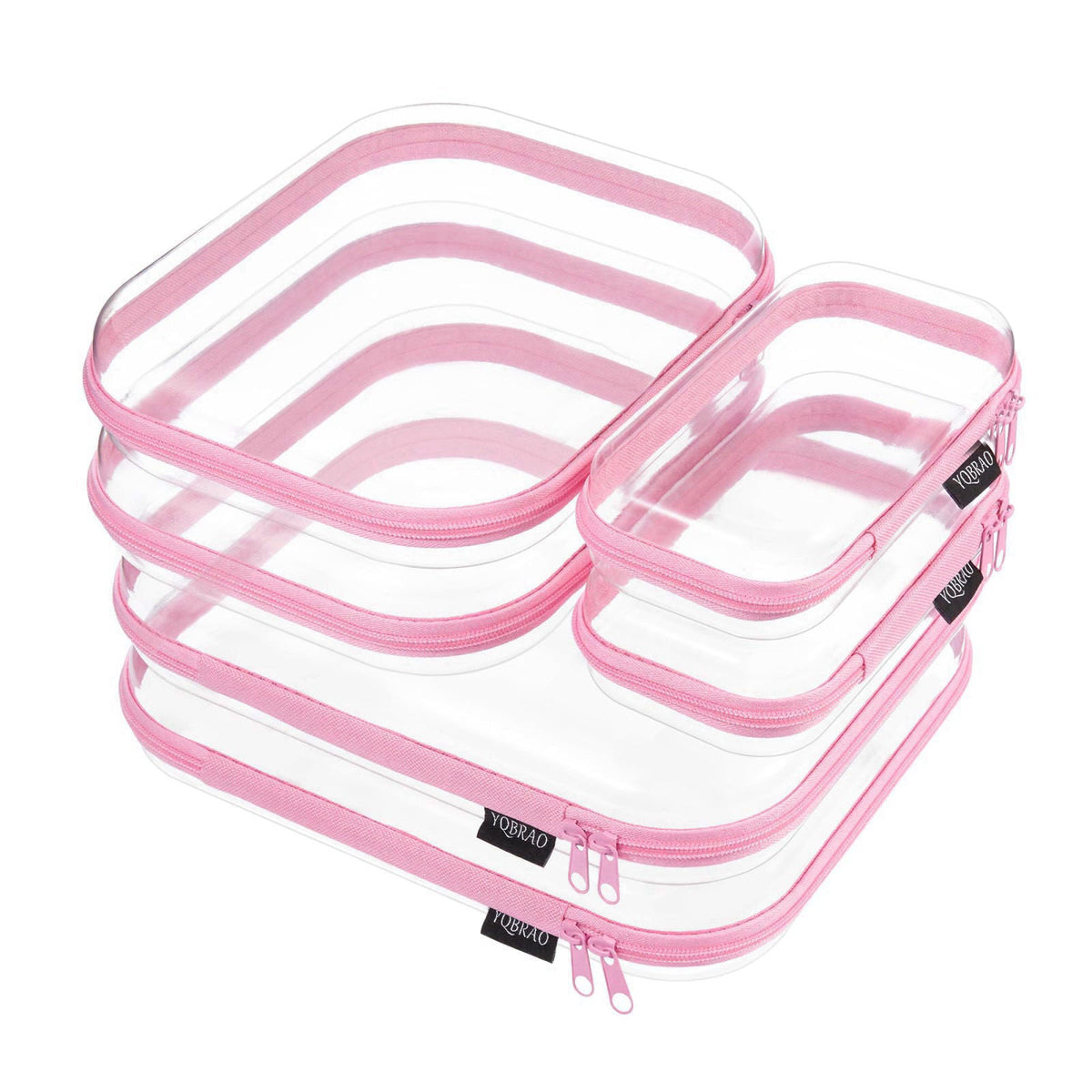 YQBRAO Clear Hard Shell Zipper Cases, 6 Multi-Size Organizers, Pink – Pink, PET