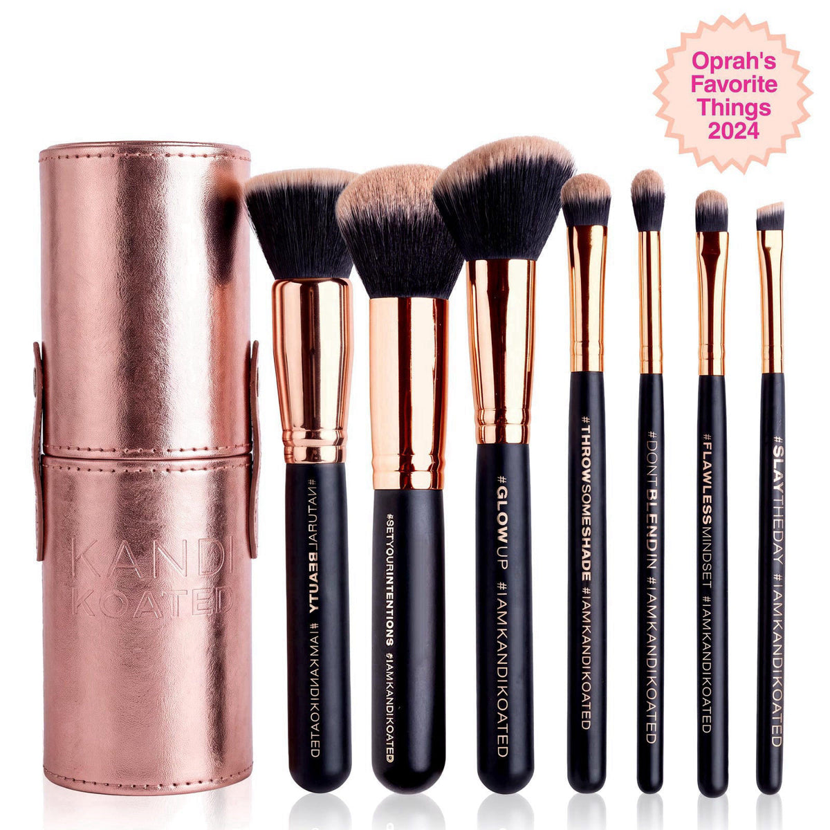Kandi Burruss 7-Piece Professional Makeup Brush Set - Rose Gold – back view and specifications