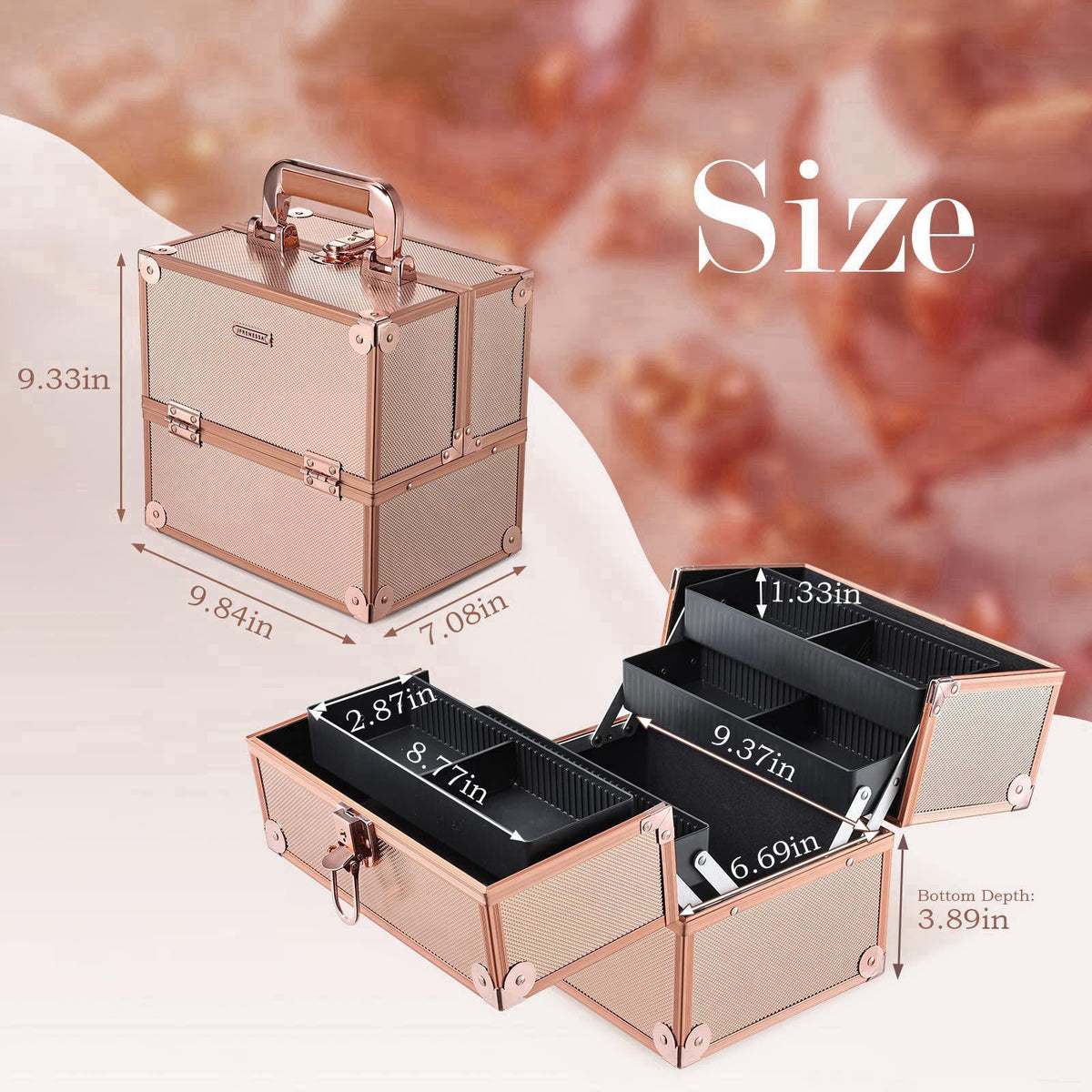 FRENESSA Makeup Train Case Makeup Case Travel Cosmetic Box Organizer Portable Make Up Box with Dividers Lockable for Art