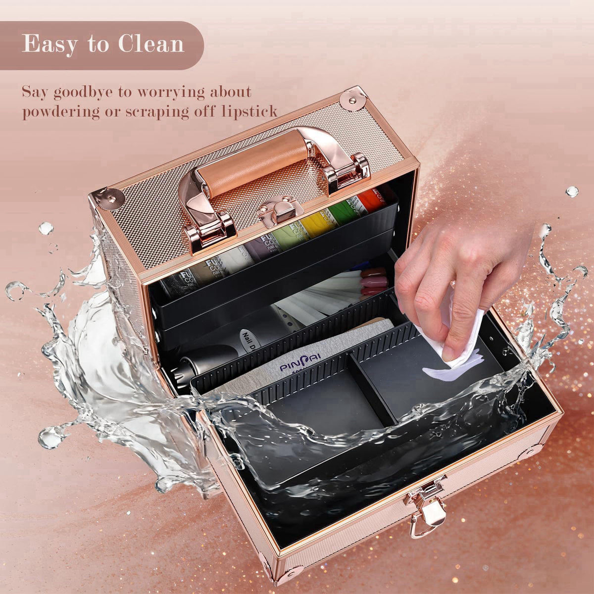 FRENESSA Makeup Train Case Makeup Case Travel Cosmetic Box Organizer Portable Make Up Box with Dividers Lockable for Art