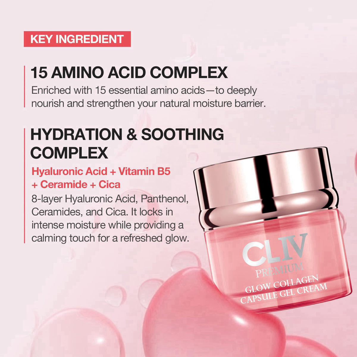 CLIV Glow Collagen Capsule Gel Cream - Radiant Face Moisturizer with Triple Collagen & 8-Layer Hyaluronic Acid - Korean 
