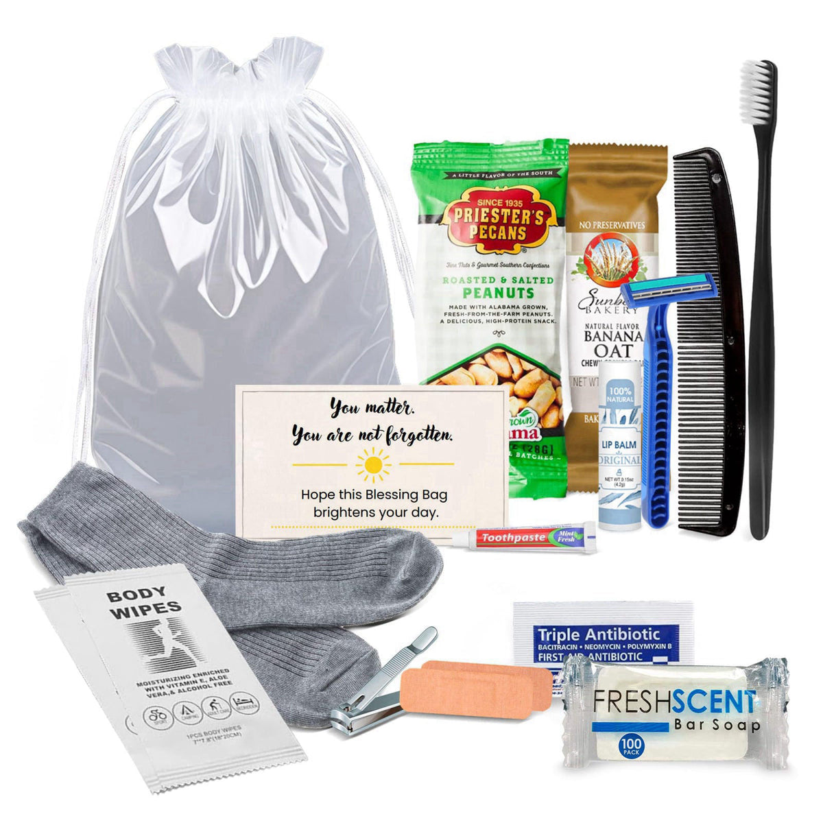 Pre-Assembled Homeless Care Packages 5-Pack, 14-Item Blessing Bags with Socks, Snacks, Hygiene & First Aid - Ready-to-Gi