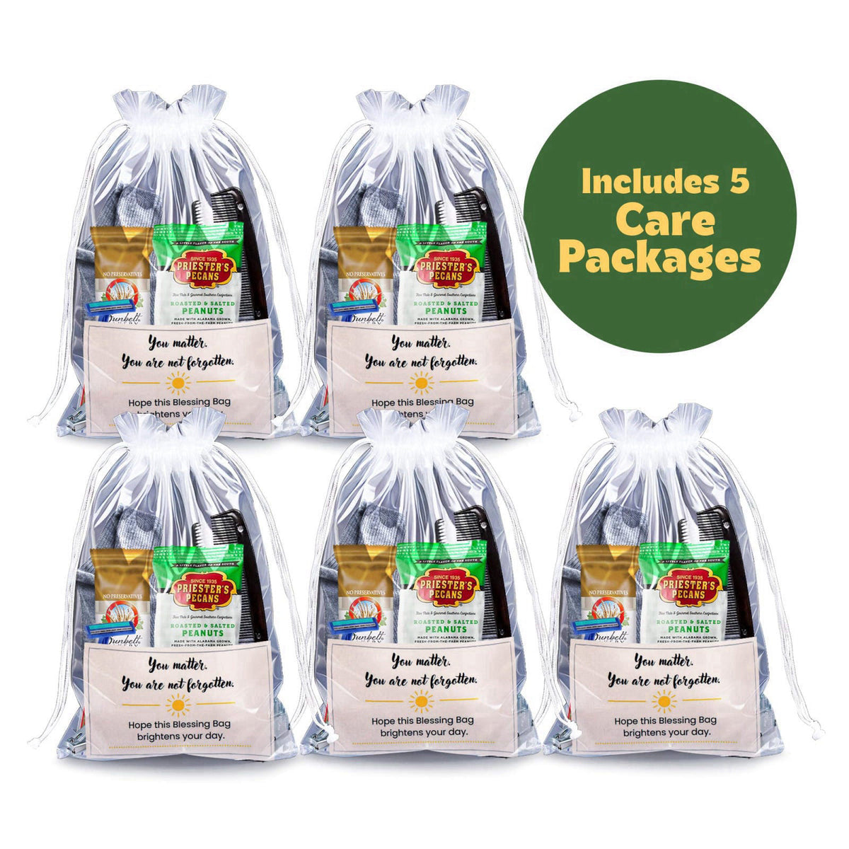 Pre-Assembled Homeless Care Packages 5-Pack, 14-Item Blessing Bags with Socks, Snacks, Hygiene & First Aid - Ready-to-Gi