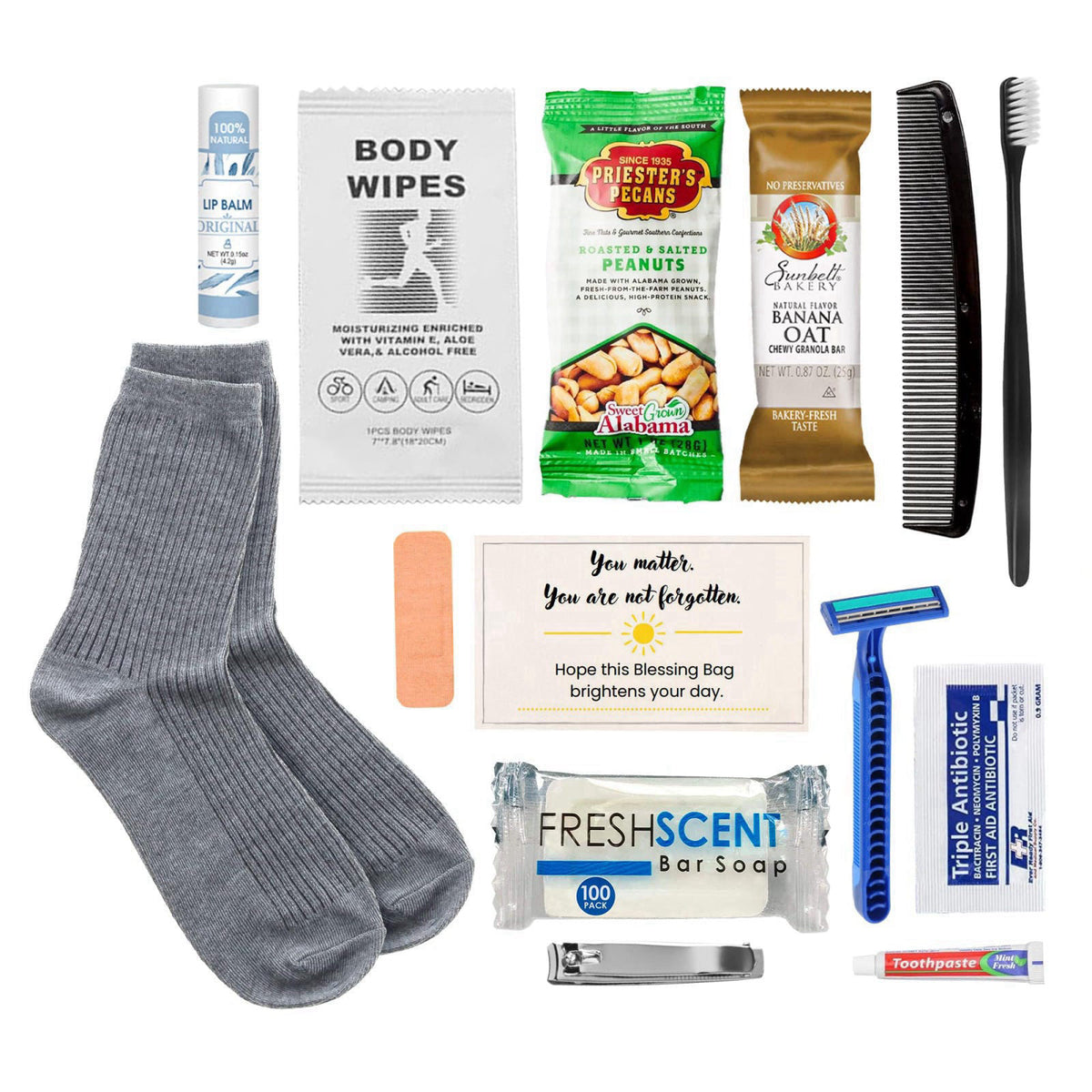 Pre-Assembled Homeless Care Packages 5-Pack, 14-Item Blessing Bags with Socks, Snacks, Hygiene & First Aid - Ready-to-Gi