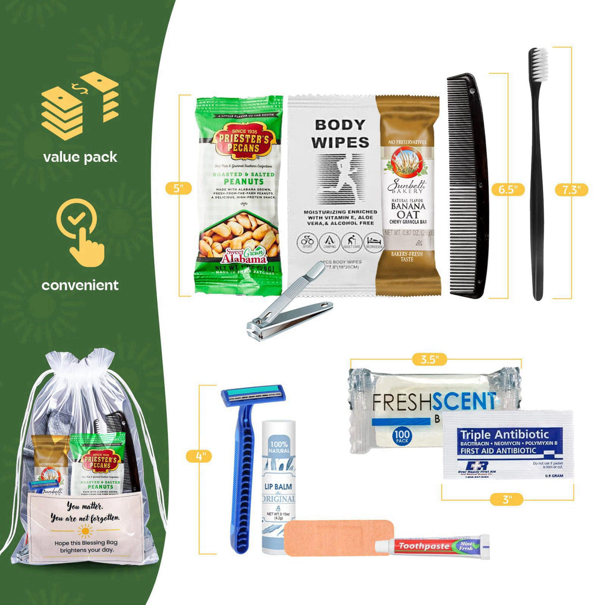 Pre-Assembled Homeless Care Packages 5-Pack, 14-Item Blessing Bags with Socks, Snacks, Hygiene & First Aid - Ready-to-Gi
