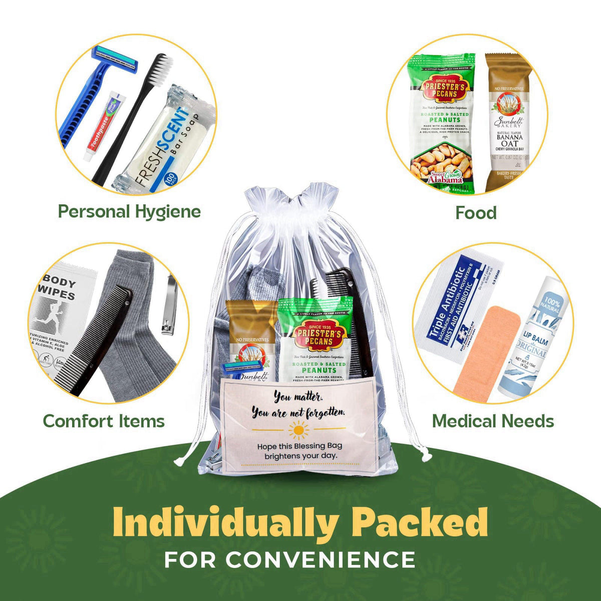Pre-Assembled Homeless Care Packages 5-Pack, 14-Item Blessing Bags with Socks, Snacks, Hygiene & First Aid - Ready-to-Gi