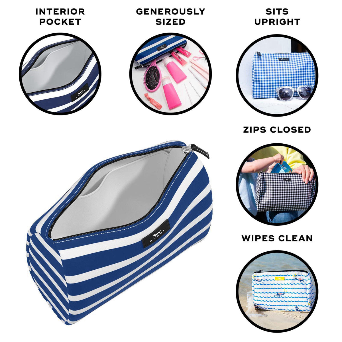 SCOUT Packin' Heat Toiletry Bag - Travel Makeup Bag Women - Nantucket Navy – packaging and label