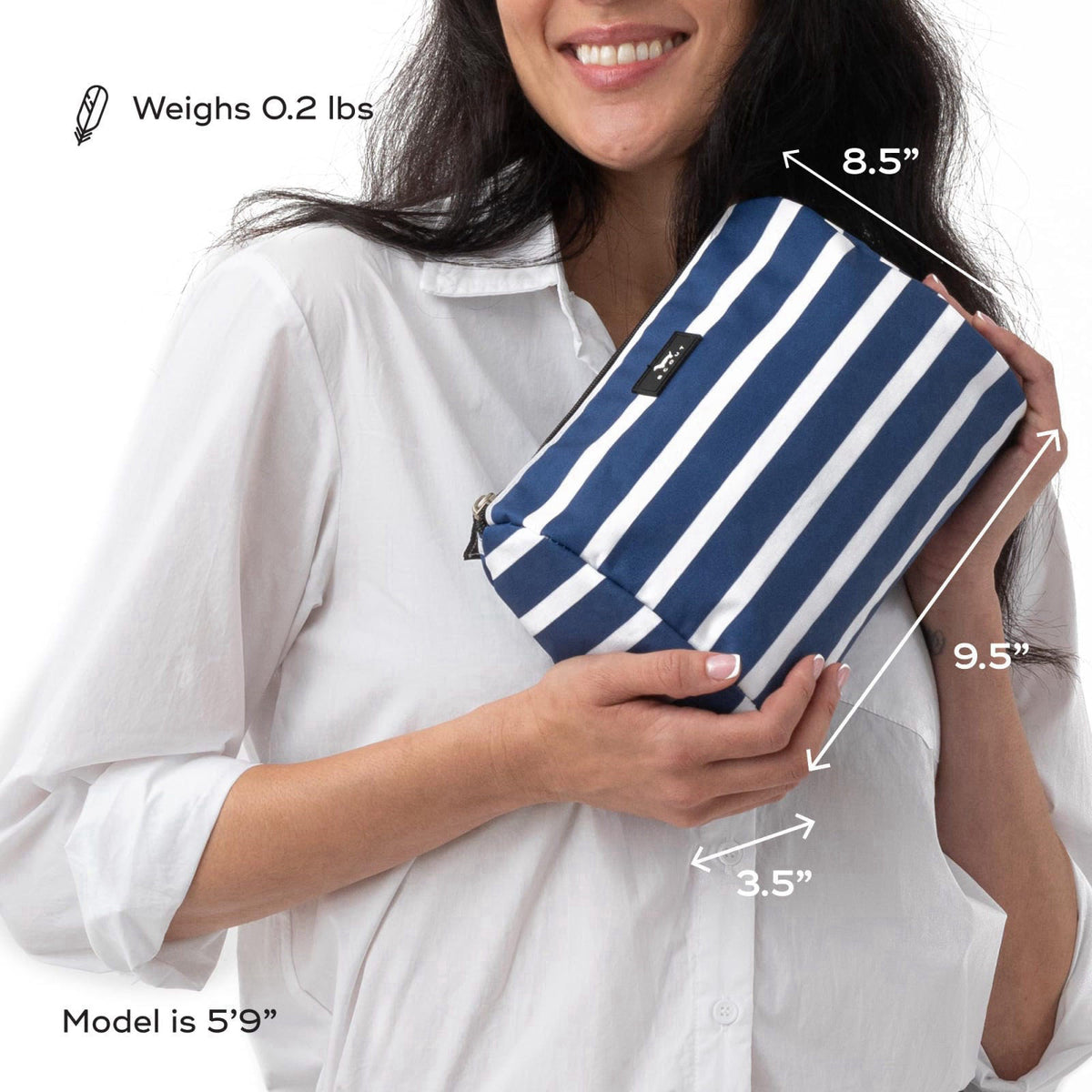 SCOUT Packin' Heat Toiletry Bag - Travel Makeup Bag Women - Nantucket Navy – back view and specifications